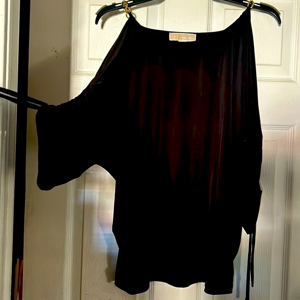 Michael Kors MK Peek a boo Shoulder Sleeves Blouse Woman's Top Black Large